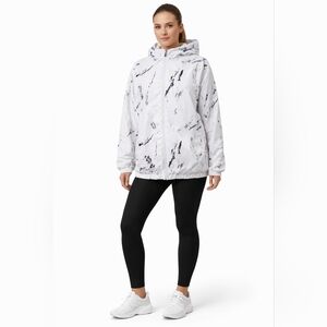 New Balance Women Jacket Hooded Windbreaker White Marble Print Full Zip Size XL